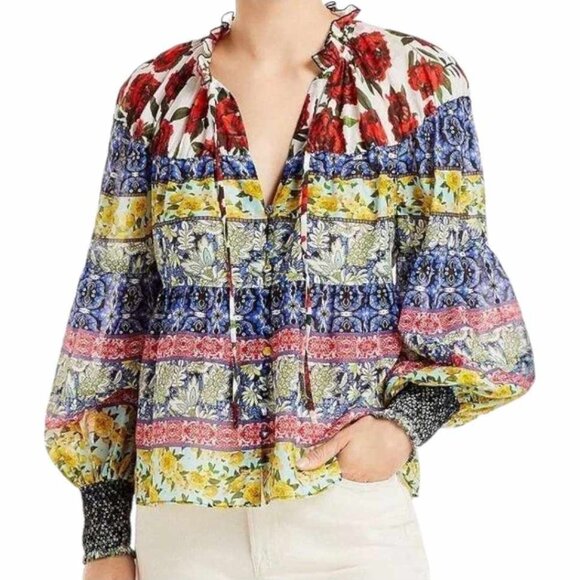 Alice + Olivia Marlyn Flowy Blouse Multicolor French Quarters Print XL/L New - Picture 1 of 14